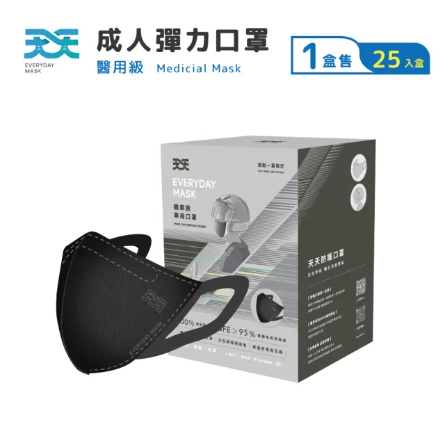 【天天】機車族專用醫療活性碳口罩(25入/盒 立體口罩)
