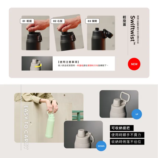 【ZOJIRUSHI 象印】不銹鋼真空提把保冷瓶-1000ml(SD-KA100H 保冰/環保杯)