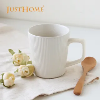 【Just Home】優雅線條陶瓷馬克杯500mL-白色(可微波 馬克杯 水杯 咖啡杯)