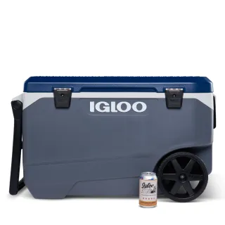 【IGLOO】90QT 拉桿冰桶 深灰-深藍色蓋 MAXCOLD 系列五日鮮 35175 (保鮮 保冷 露營 戶外 保冰 冰桶)