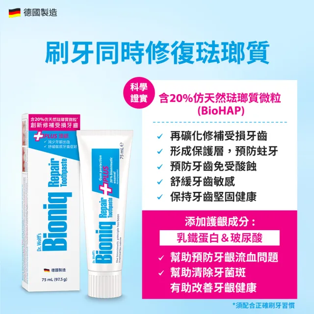 【Bioniq 貝歐尼】修復+護齦牙膏75mlx4入