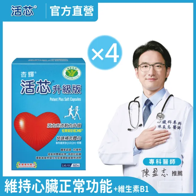 【SINPHAR 杏輝】活芯升級版軟膠囊 國家健康食品4入(共240粒-Q10 專利成分ECNS 提升2倍耐力降低6成5疲累感)