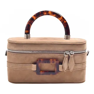 【ROGER VIVIER】經典Belle Vivier 系列山羊皮絨面玳瑁方扣手提/斜背包(淺褐色)