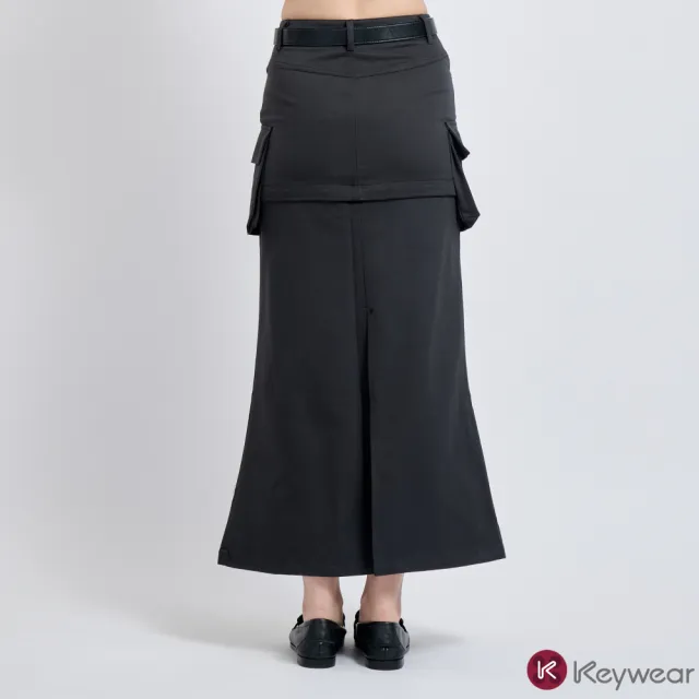 【KeyWear 奇威名品】顯瘦工裝魚尾長裙/短裙/自行變換兩穿(共2色)