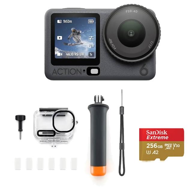【DJI】OSMO ACTION 6自由潛水/浮潛套裝+SanDisk 256G 運動相機/迷你相機｜旗艦畫質超級夜拍(聯強國際貨)