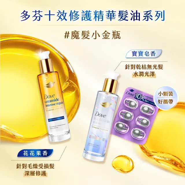 【Dove 多芬】魔髮小金瓶 十效修護精華髮油95ml(深層修護/水潤光澤)