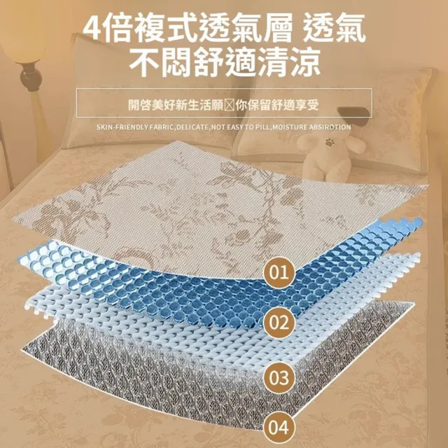 【Quality 聚家】冰藤席冰絲席 涼席 夏季涼席三件套 空調席 地墊 180x200cm（1800D冰絲+天然藤面料）