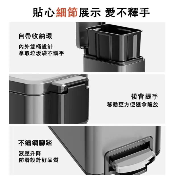 【TAMZU 潭祖】不鏽鋼垃圾桶 7L垃圾桶 腳踩式垃圾桶 廢紙簍 腳踏帶蓋垃圾桶 緩降型夾縫垃圾筒 密封廚餘桶