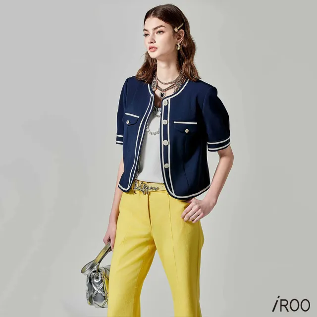 【iROO】跳色包邊小香風外套