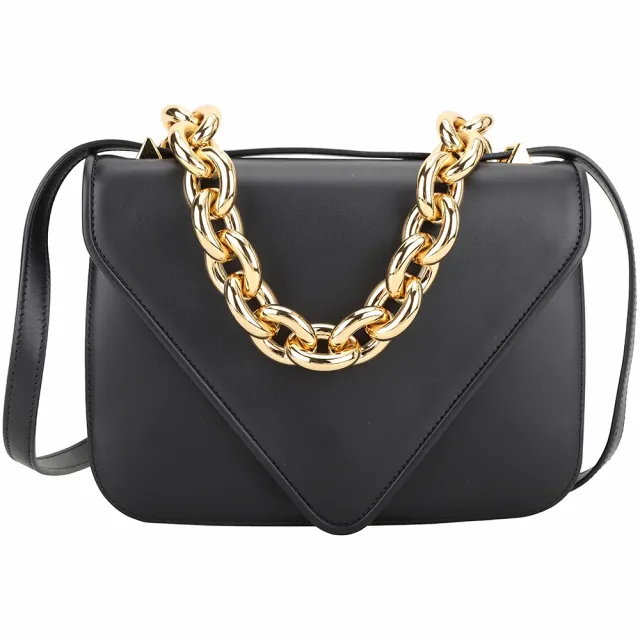【BOTTEGA VENETA 寶緹嘉】BV Mount 小牛皮鍊帶手提 肩斜背信封包-黑色