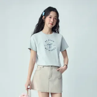 【GIORDANO 佐丹奴】女裝蝴蝶結印花純棉短袖T恤(多色任選)