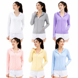 【A&R】冰絲透氣絲滑抗UV連帽防曬外套 女款 六色任選(M-3XL YKK拉鏈 輕盈 遮陽 速乾 柔感 網孔 指洞 冰涼)