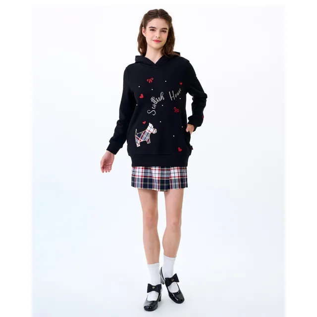 【SCOTTISH HOUSE】內刷毛長版長袖帽T-黑/淺藍 CIWB1254