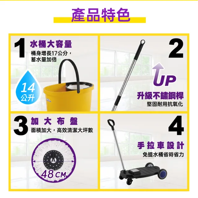 【好神拖】L740商用款手壓式旋轉拖把組(1拖+1桶+2布+1手拉車)