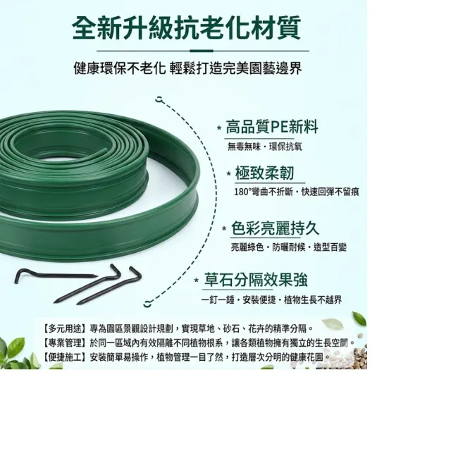 【poko】綠化草石隔離帶 5公分寬*10米長(送地釘 L型綠色園藝裝飾膠板 隔離帶花園造型 擋土板 土石分離)