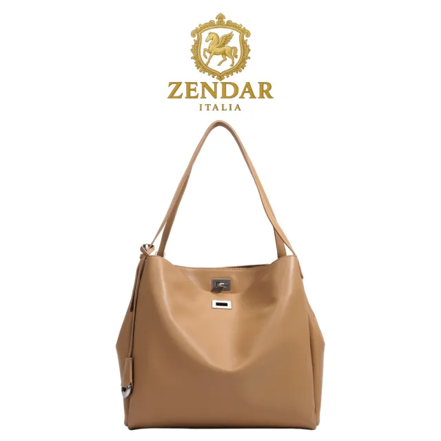 【ZENDAR】台灣總代理 限量1折 頂級小牛皮肩背包 艾莉諾系列 全新專櫃展示品(金棕色)