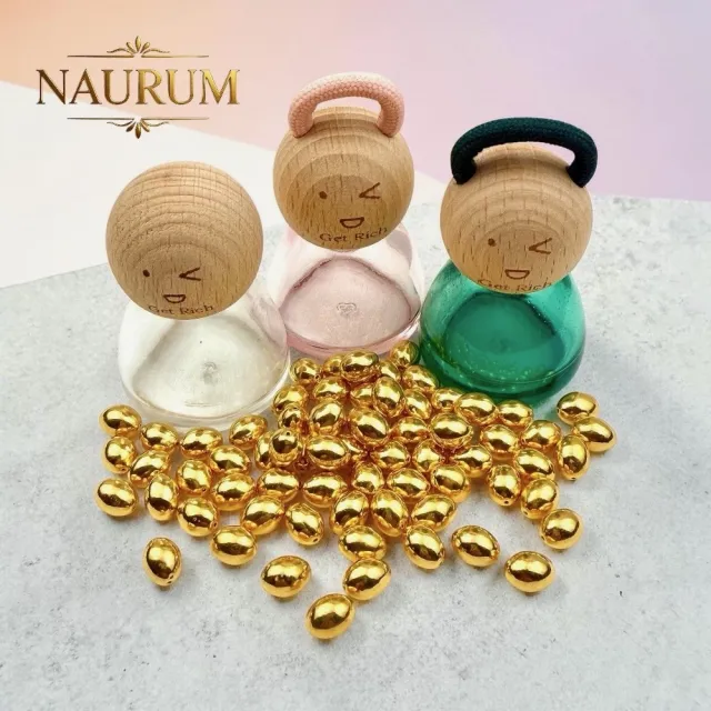 (NAURUM)黃金金豆黃金金蛋0.05錢3入組附贈精美萌萌公仔收納瓶(顏色隨機）