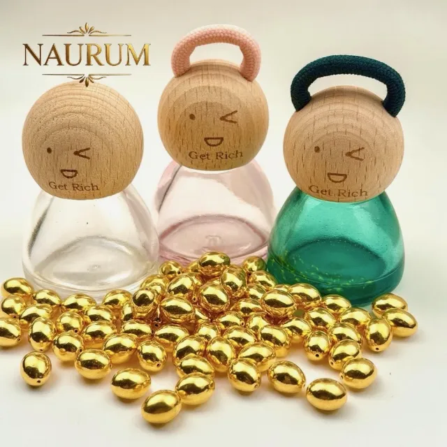 (NAURUM)黃金金豆黃金金蛋0.05錢3入組附贈精美萌萌公仔收納瓶(顏色隨機）