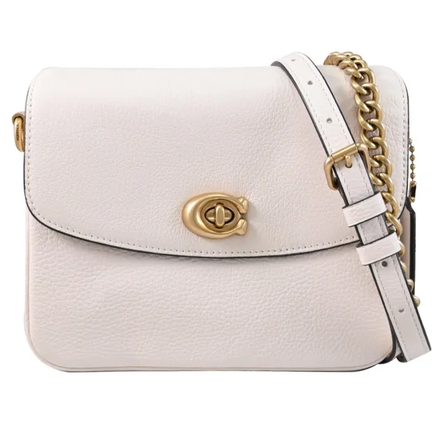 【COACH】CASSIE 19 品牌C字轉釦荔枝皮革翻蓋兩用包(白)