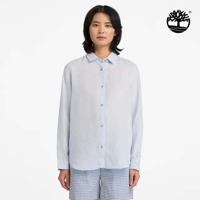 【Timberland】女款灰色寬版亞麻長袖襯衫(A67N7A7E)