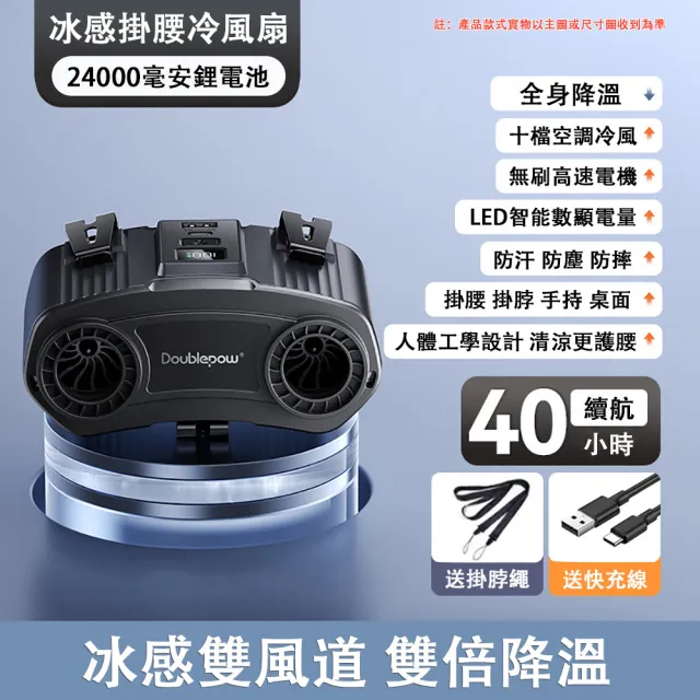 【佳美多】風扇 掛腰風扇 便攜式冷風扇 戶外工作降溫風扇 工業掛腰風扇 雙風道設計 可掛腰掛脖 十檔調節