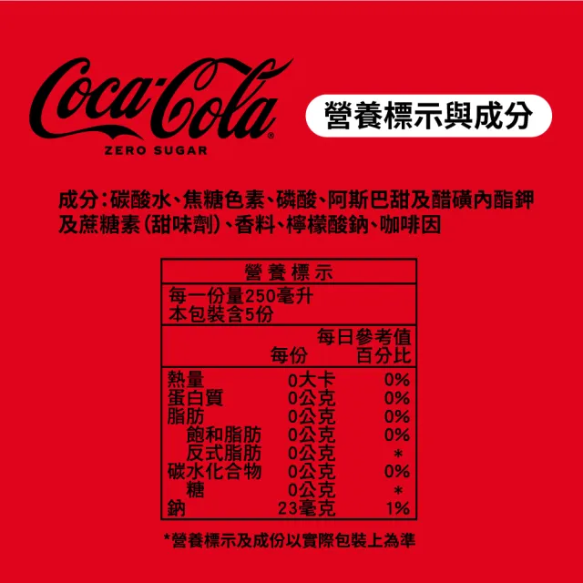 【可口可樂】無糖零卡寶特瓶1.25Lx12入/箱
