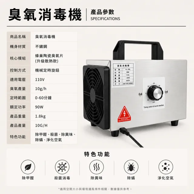 【Felsted 菲仕德】110v臭氧消毒機 臭氧發生器(家用除異味/除甲醛/活氧殺菌/空氣淨化/10g)
