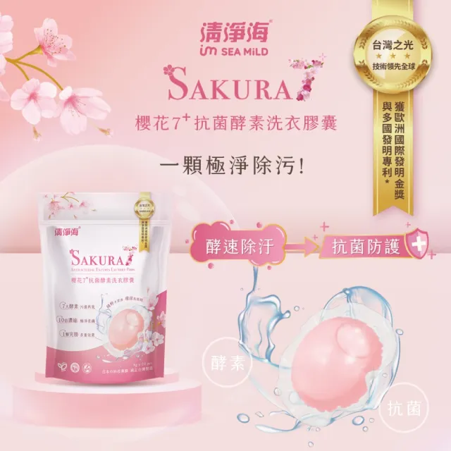 【清淨海】8g*24顆 3包 櫻花7+抗菌酵素洗衣膠囊(七大酵素/濃縮抗菌/無螢光劑/洗衣凝珠/洗衣膠球/洗衣球)