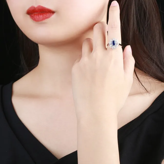海斯珠寶 86分天然藍寶石 18K白金天然鑽石戒指 橢圓形切割 經典花瓣圍鑲設計 白色藍寶石 高級珠寶
