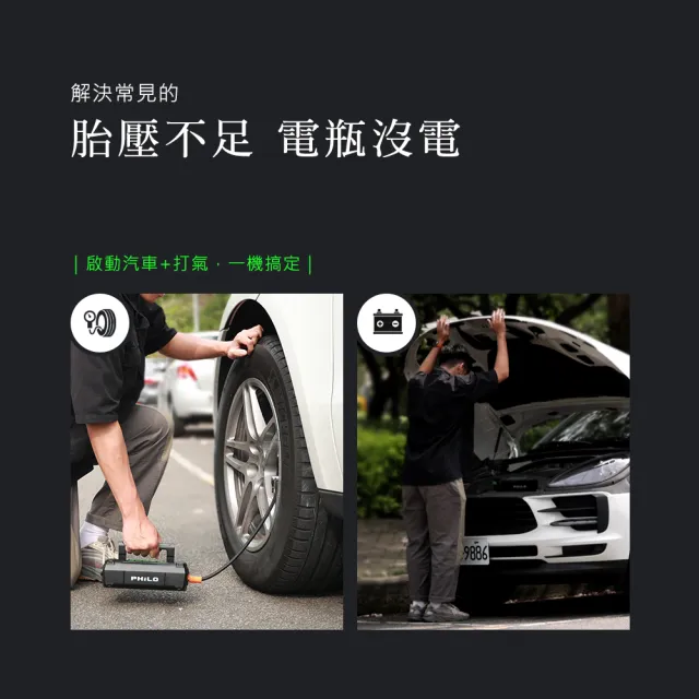 【Philo 飛樂】2入組 多功能汽車救援/打氣機 旗艦版STP70(救車/無線/輪胎打氣/照明/充電)