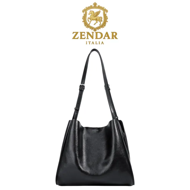 【ZENDAR】台灣總代理 頂級小牛皮肩背包手提包 羅賓系列(黑色)