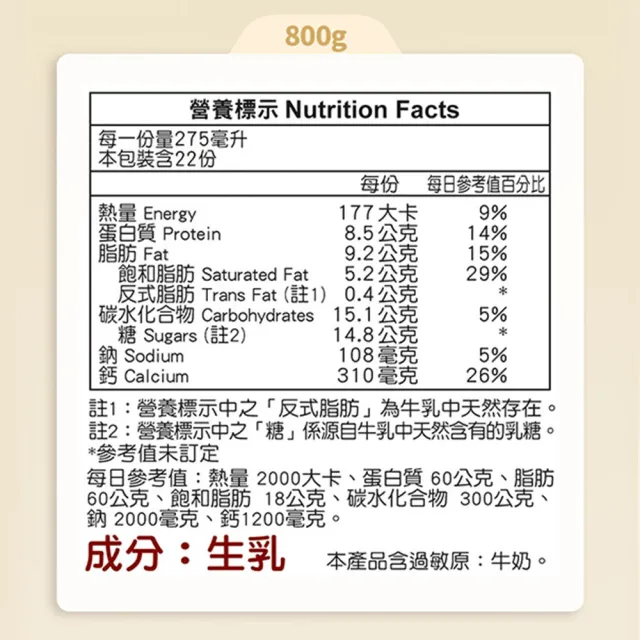 【KLIM 克寧】100%純生乳奶粉 800g/罐(無塑膠蓋環保版本/水沖即享/溫暖營養)