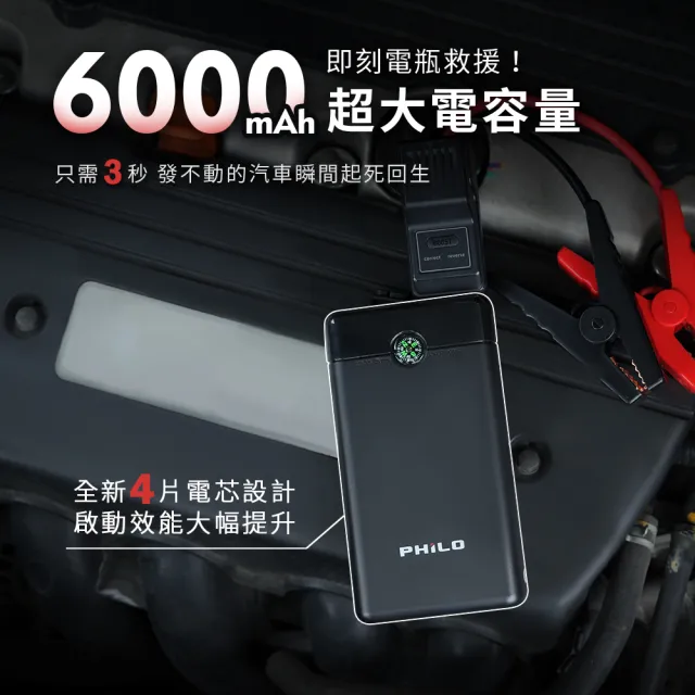 【Philo 飛樂】PM50 超輕巧 6000mAh 救車啟動電源 (比手機小/300g) 汽機車通用/迷你救車電源/行動救援