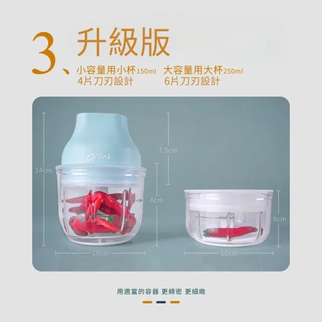 【Arlink】2入組 AG270CB  一大一小玻璃款 三色可選 食物料理機/電動蒜泥器/切蒜機(蒜泥機)