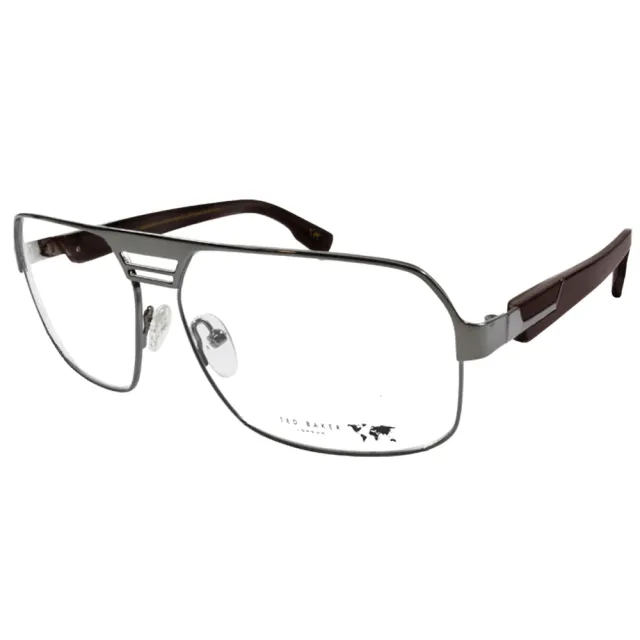 【TED BAKER】限量新款 紳士復古飛行員方框款光學眼鏡(TBG409-986 銀)