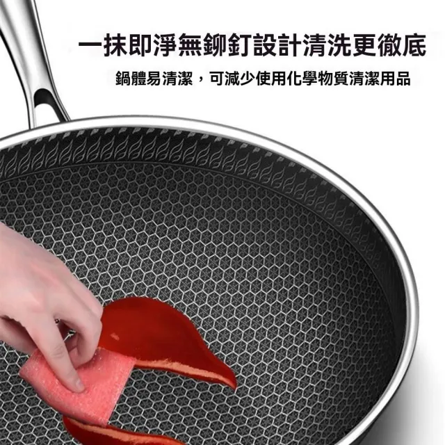【窩居】雙面屏蜂窩不粘鍋 32cm炒菜鍋 無塗層平底炒鍋 316不鏽鋼健康抗菌