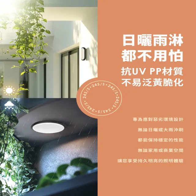 【DanceLight 舞光】2入組 2-4坪 24W白鯨LED吸頂燈 抗UV 一體式快裝 IP66防塵防水(白光/黃光)