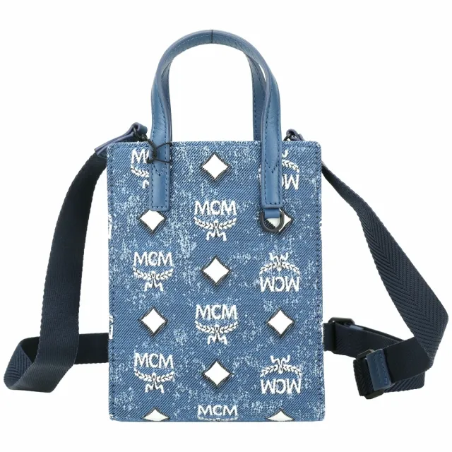 【MCM】Aren X-Mini 復古丹寧緹花手提 斜背迷你包-藍色