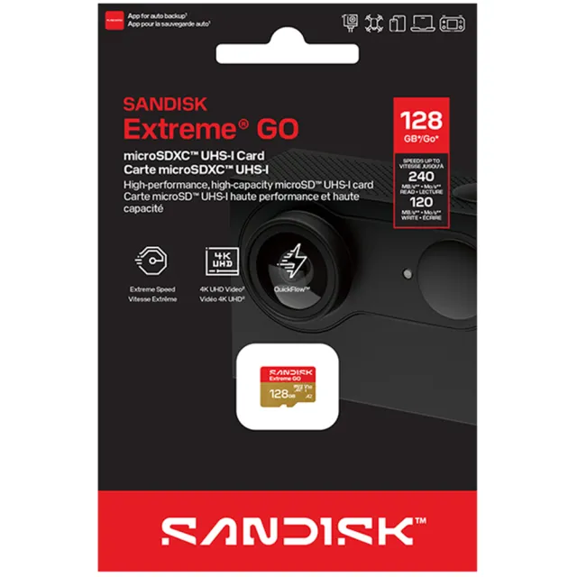 【SanDisk 晟碟】128GB microSDXC Extreme GO 240MB/s 4K V30 SDSQXGN-128G 手機 記憶卡