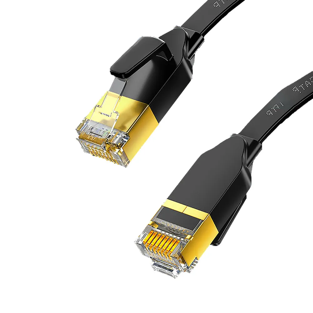 【山澤】Cat.7極速10Gbps傳輸遮蔽雙絞工程佈線網路扁線 黑/10M