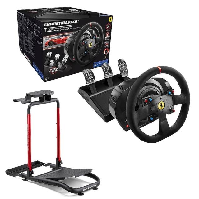【THRUSTMASTER 圖馬斯特】T300AE Ferrari Alcantara Edition 法拉利聯名款方向盤+NLR STAND LITE 2.0