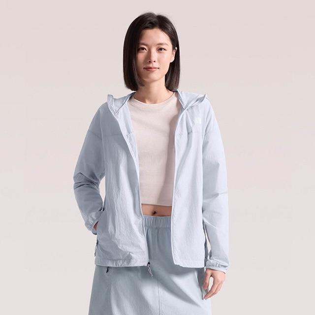 【The North Face】TNF 休閒 運動 DWR防潑水連帽外套 W UPF NYLON JACKET - AP 女 灰 (NF0A8JSW0TI)