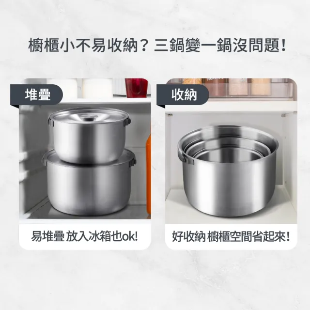 【mo select】台灣製極厚316不鏽鋼調理鍋3鍋6件組-22cm+19cm+16cm(電鍋適用/不挑爐具/內鍋/萬用鍋)