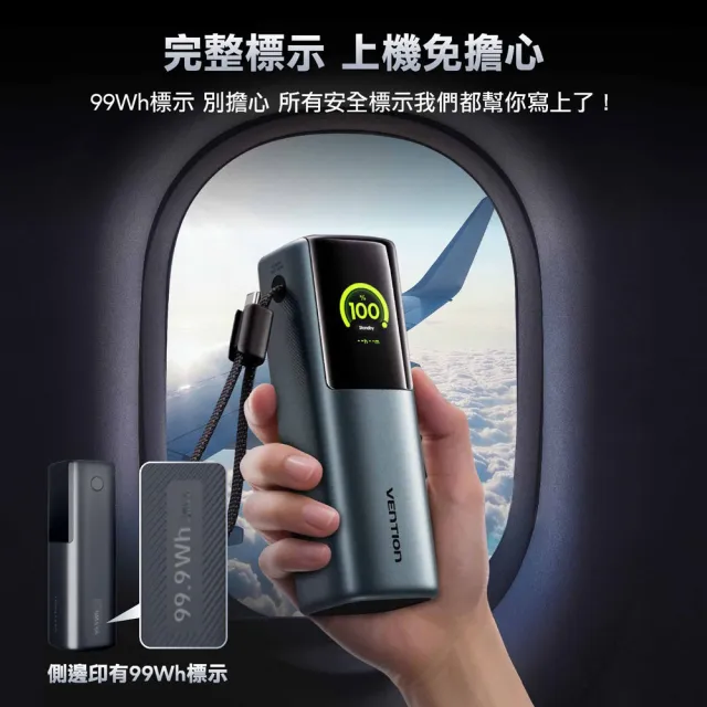 VENTION 威迅 27000mAh 大容量行動電源 雙孔同時快充200W 可上飛機 PD140W 智能螢幕顯示