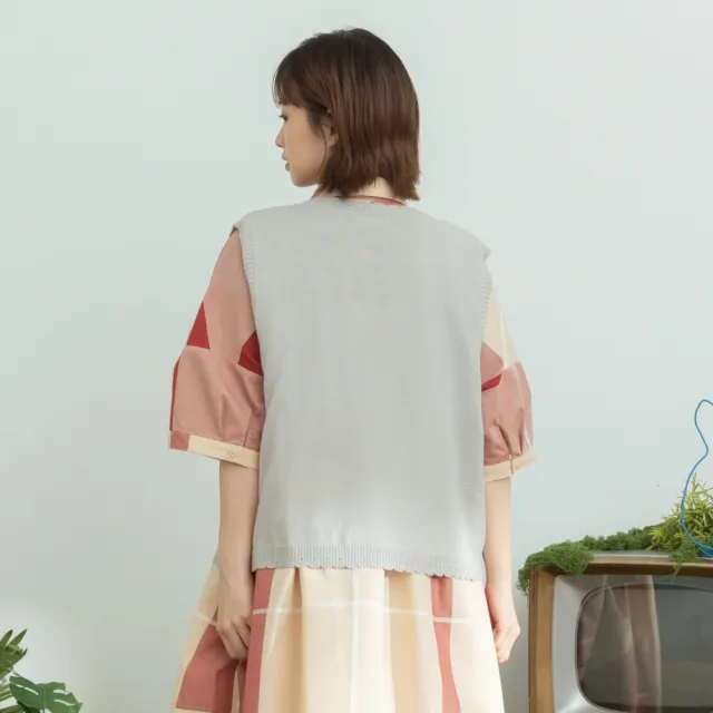 【MOSS CLUB】森系印象方格緹花排釦針織背心 藍 桔 灰(魅力商品)