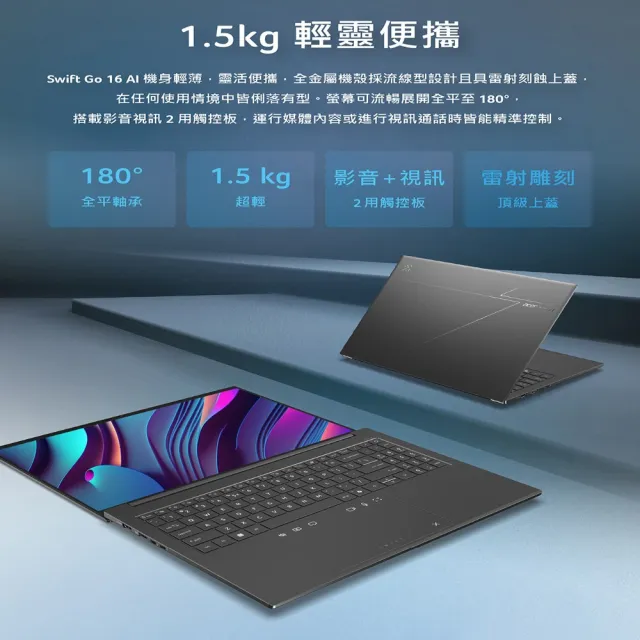 【Acer 宏碁】14吋Ultra 7輕薄效能OLED AI筆電-藍(Swift Go/SFG14-75-76T1/Ultra 7-258V/32G/1TB/W11)