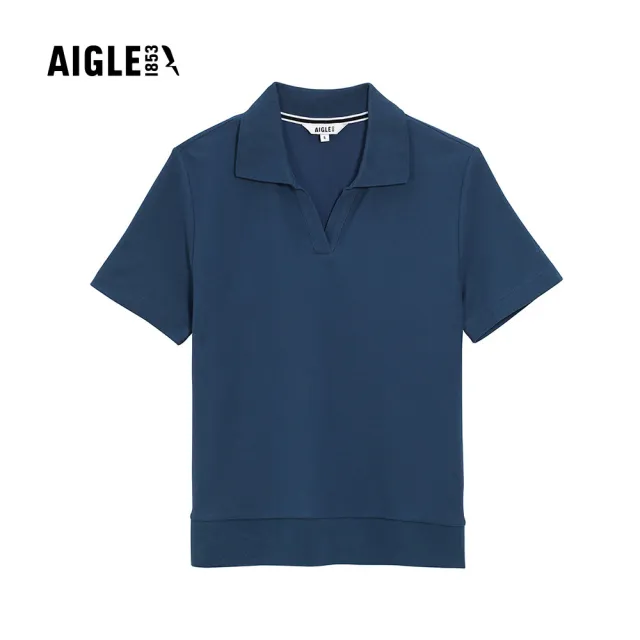 【AIGLE】女 抗UV吸濕排汗短袖POLO衫｜AG-4P213A052 海軍藍(防曬 快乾 吸濕排汗)