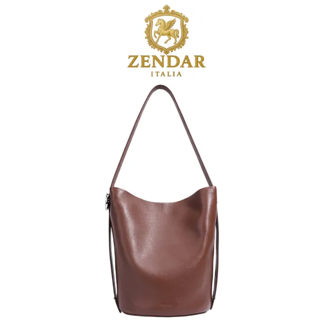 【ZENDAR】台灣總代理 限量1折 頂級小牛皮水桶包肩背包 戴娜系列 全新專櫃展示品(琥珀色)