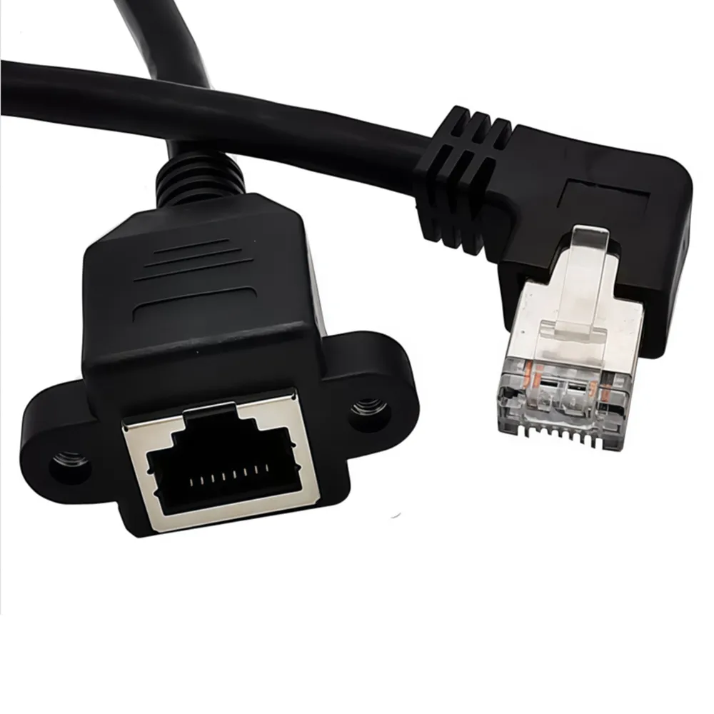 【Fujiei】Cat.6 RJ45公右彎 90度L型彎角/母帶螺絲孔 網路延長線0.3米(公對母)