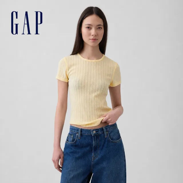 【GAP】男女裝 弧形Gap Logo純棉印花/ 鏤空圓領短袖T恤-多款任選(570044&886589)
